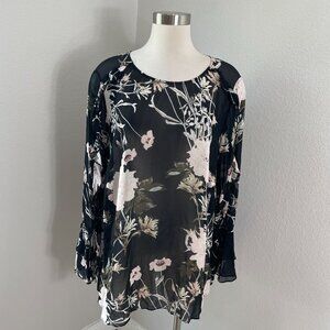 NEW Lucky Brand‎ Womens Plus 2X Floral Sheer Bell Sleeve Blouse Shirt Top